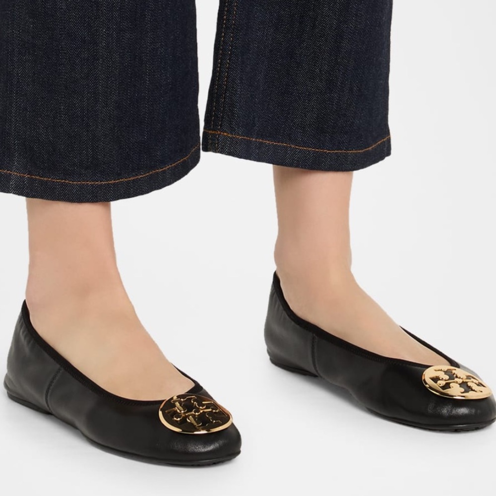 Tory Burch Black Flats with Gold Emblem - Picture 7 of 8